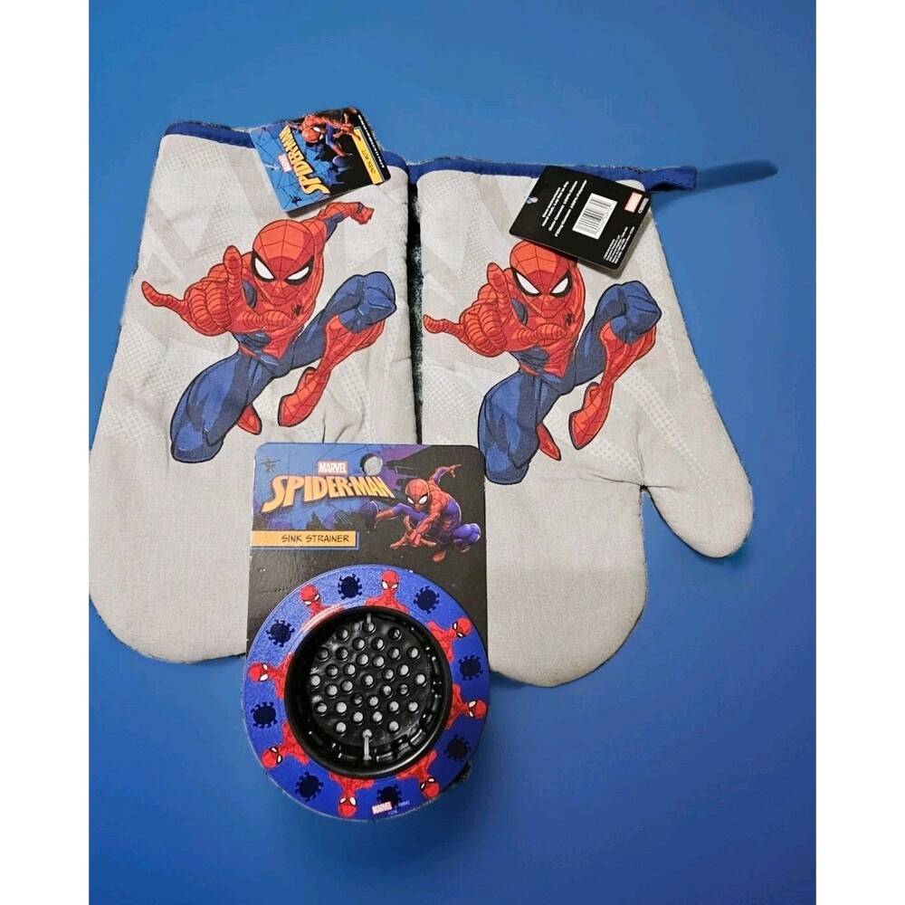 Lot of Two Marvel Spiderman Oven Mitts & a Sink Strainer NEW